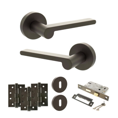 Senza Pari Darrio Door Handle Pack (3 Lever Lock Set - 2.5" CE Sashlock, 4" Fire Rated Hinges x3) - Urban Dark Bronze