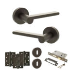 Senza Pari Darrio Door Handle Pack (3 Lever Lock Set - 3" CE Sashlock, 4" Fire Rated Hinges x3) - Urban Dark Bronze