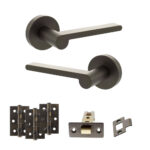 Senza Pari Darrio Door Handle Pack (Latch Set - 2.5" CE Latch, 3" Fire Rated Hinges x3) - Urban Dark Bronze