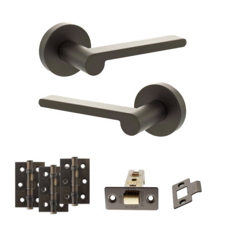 Senza Pari Darrio Door Handle Pack (Latch Set - 2.5" CE Latch, 3" Fire Rated Hinges x3) - Urban Dark Bronze