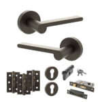 Atlantic Senza Pari Darrio Door Handle Pack (Euro Lock Set - 2.5" CE Sashlock, 3" Fire Rated Hinges x3) - Urban Dark Bronze