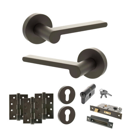 Senza Pari Darrio Door Handle Pack (Euro Lock Set - 3" CE Sashlock, 4" Fire Rated Hinges x3) - Urban Dark Bronze
