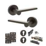 Senza Pari Darrio Door Handle Pack (Euro Lock Set - 3" CE Sashlock, 4" Slim Knuckle Hinges x2) - Urban Dark Bronze