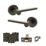 Senza Pari Darrio Door Handle Pack (Latch Set - 2.5" CE Latch, 4" Fire Rated Hinges x3) - Urban Dark Bronze
