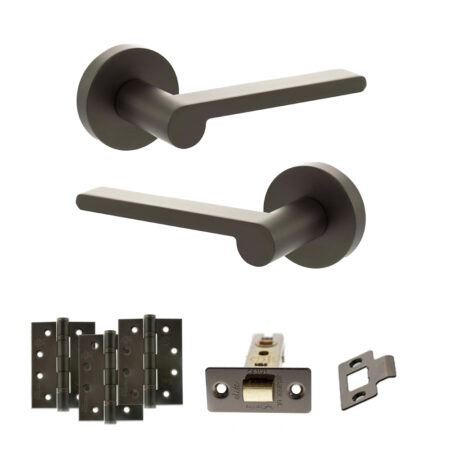 Senza Pari Darrio Door Handle Pack (Latch Set - 3" CE Latch, 4" Fire Rated Hinges x3) - Urban Dark Bronze