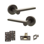 Senza Pari Darrio Door Handle Pack (Latch Set - 2.5" CE Latch, 4" Slim Knuckle Hinges x2) - Urban Dark Bronze