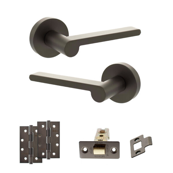 Senza Pari Darrio Door Handle Pack (Latch Set - 3" CE Latch, 4" Slim Knuckle Hinges x2) - Urban Dark Bronze