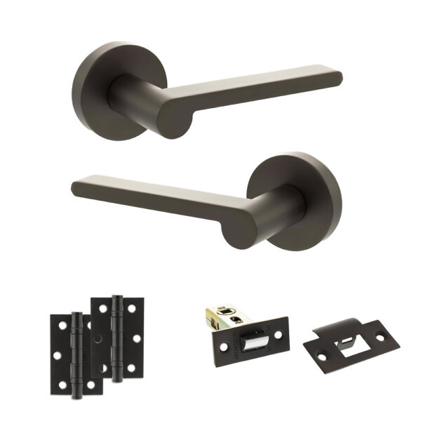 Senza Pari Darrio Door Handle Pack (Latch Set - 2.5" Latch, 3" Hinges x2) - Urban Dark Bronze
