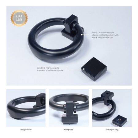 BLU Ring Door Knocker 316 Satin Stainless Steel Matt Black Lacquer - Image 3