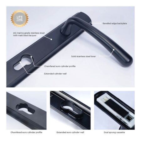 BLU Pera 092 Multipoint Door Lock Handle Dual Sprung 316 Grade Stainless Steel Matt Black Lacquer Finish - Image 3