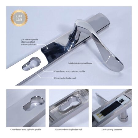 BLU Regent 095 Left Hand Multipoint Door Lock Handle Dual Sprung 316 Grade Polished Stainless Steel - Image 3