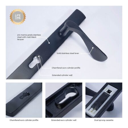 BLU Regent 095 Right Hand Multipoint Door Lock Handle Dual Sprung 316 Grade Stainless Steel Matt Black Lacquer Finish - Image 3