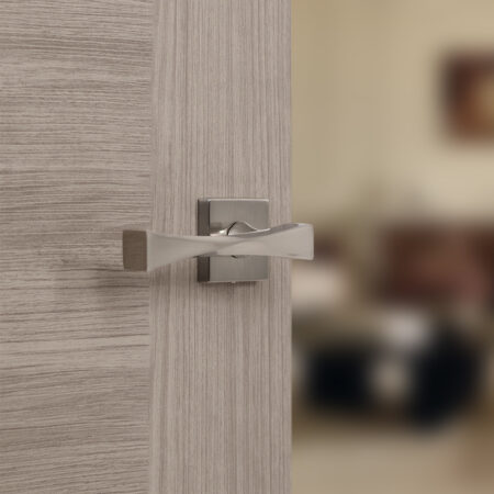 Senza Pari Guido Door Handle Pack (Bathroom Set - 3" CE Bathroom Lock, 4" Fire Rated Hinges x3) - Satin Nickel - Image 6