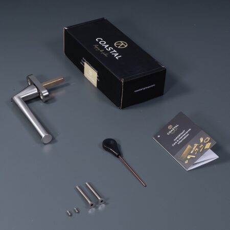 blu SST100 Inline Angled Lockable Window Espag Handle 316 Stainless Steel PVD Satin Brass Finish - Image 3