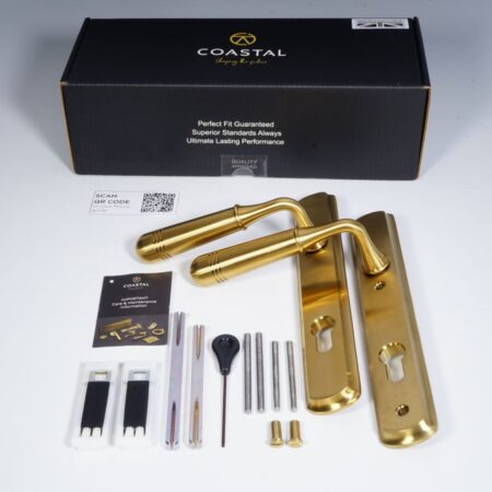 BLU Opera 092 Multipoint Door Lock Handle Dual Sprung 316 Grade Stainless Steel PVD Satin Brass Finish - Image 4