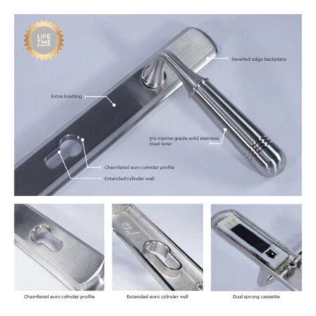 BLU Opera 092 Multipoint Door Lock Handle Dual Sprung 316 Grade Satin Stainless Steel - Image 3