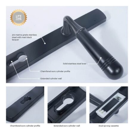 BLU Opera 095 Multipoint Door Lock Handle Dual Sprung 316 Grade Stainless Steel Matt Black Lacquer Finish - Image 3