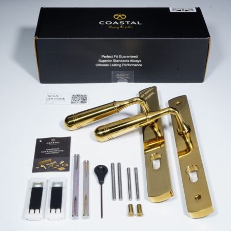 BLU Opera 095 Multipoint Door Lock Handle Dual Sprung 316 Grade Stainless Steel PVD Polished Brass Finish - Image 4