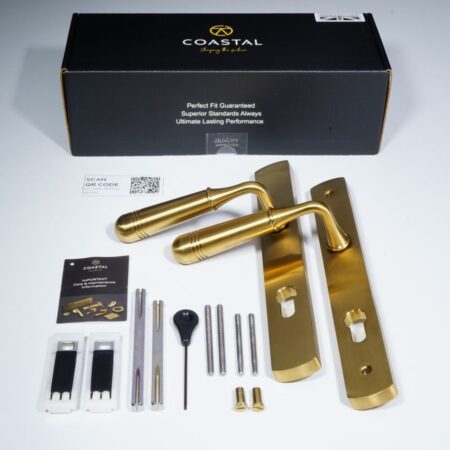 BLU TBH095 Opera Lever on Backplate Multipoint Door Lock Handle Universally Handed 316 Stainless Steel PVD Satin Brass Finish - Image 4