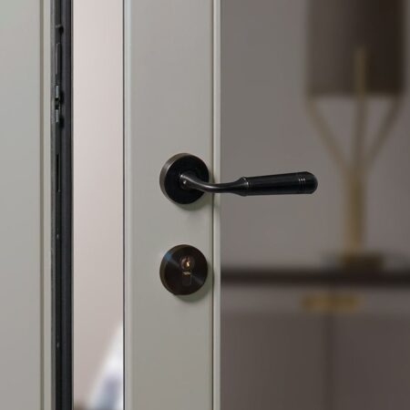 BLU Opera Lever Door Handle on Round Rose 55 x 10.5mm 316 Stainless Steel Matt Black Lacquer Finish - Image 5