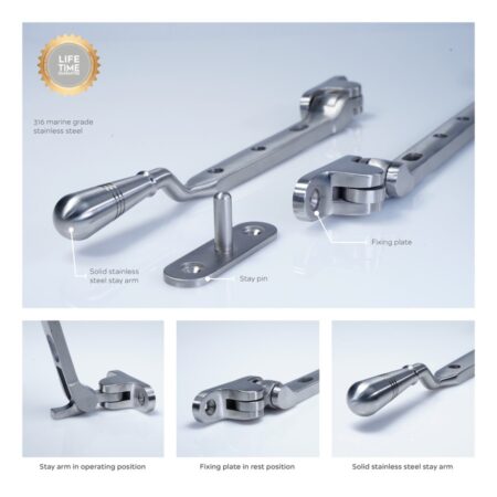 BLU 11" (279mm) Opera Casement Window Stay - 316 Satin Stainless Steel - Image 3