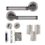 Eclipse Elettra Freestyle Bathroom Pack C/W 76mm Lock 3No 76X51mm Hinges - Sn/Brushed Nickel