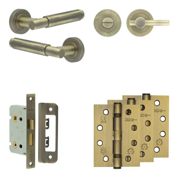 Frelan Hardware Complete Bloom Door Handle Pack - Bathroom - Antique Brass