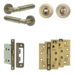 Frelan Hardware Complete Bloom Door Handle Pack - Bathroom - Antique Brass
