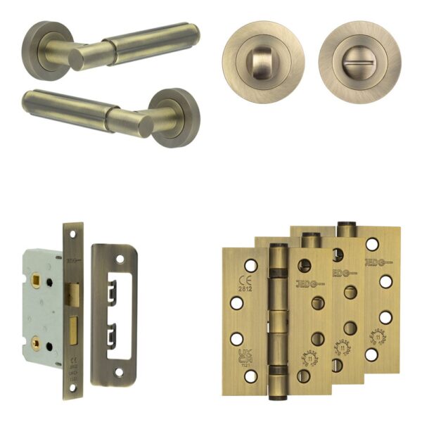Frelan Hardware Complete Bloom Door Handle Pack - Bathroom - Antique Brass