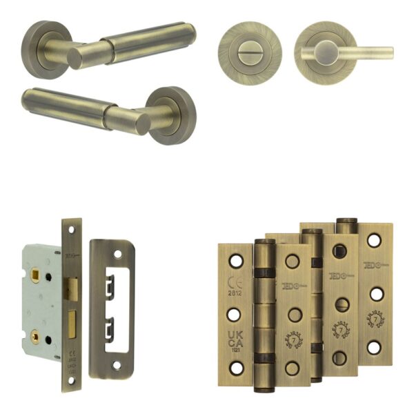 Frelan Hardware Complete Bloom Door Handle Pack - Bathroom - Antique Brass