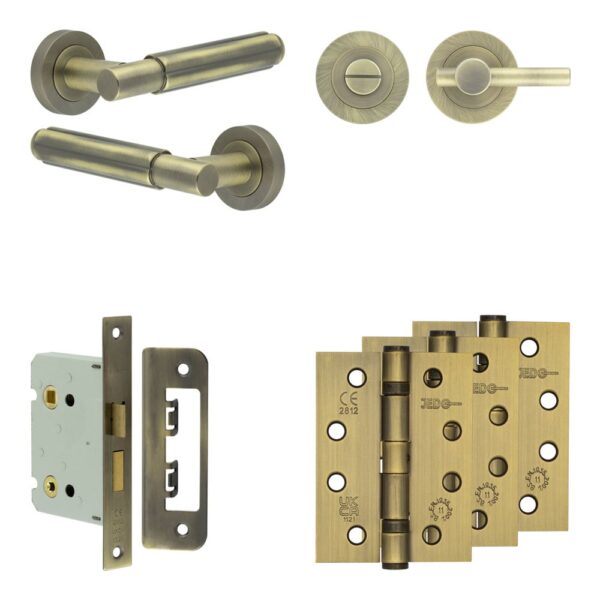 Frelan Hardware Complete Bloom Door Handle Pack - Bathroom - Antique Brass