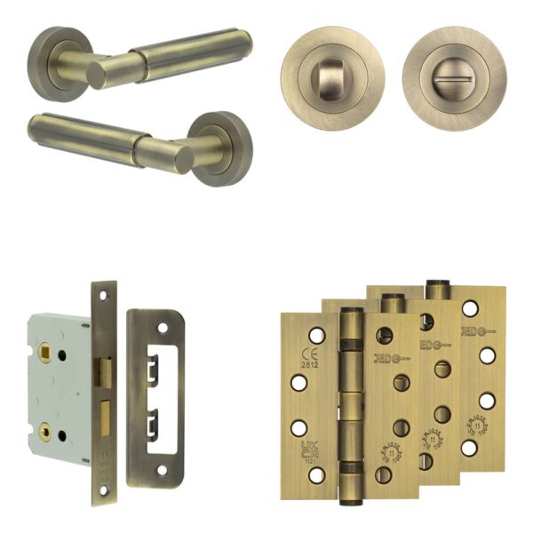 Frelan Hardware Complete Bloom Door Handle Pack - Bathroom - Antique Brass