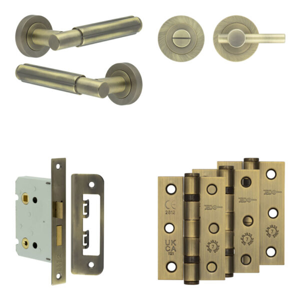 Frelan Hardware Complete Bloom Door Handle Pack - Bathroom - Antique Brass