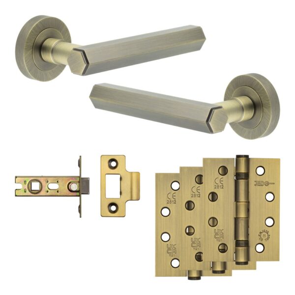 Frelan Hardware Complete Hex Door Handle Pack - Internal Doors - Antique Brass