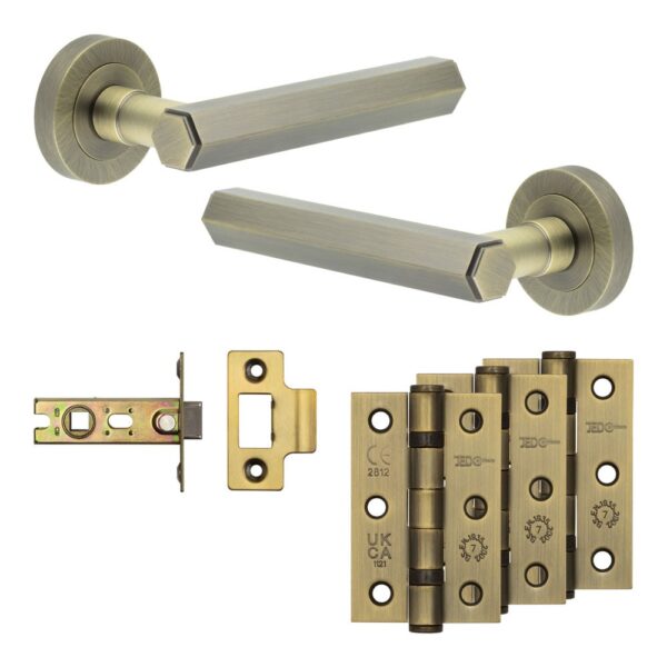 Frelan Hardware Complete Hex Door Handle Pack - Internal Doors - Antique Brass