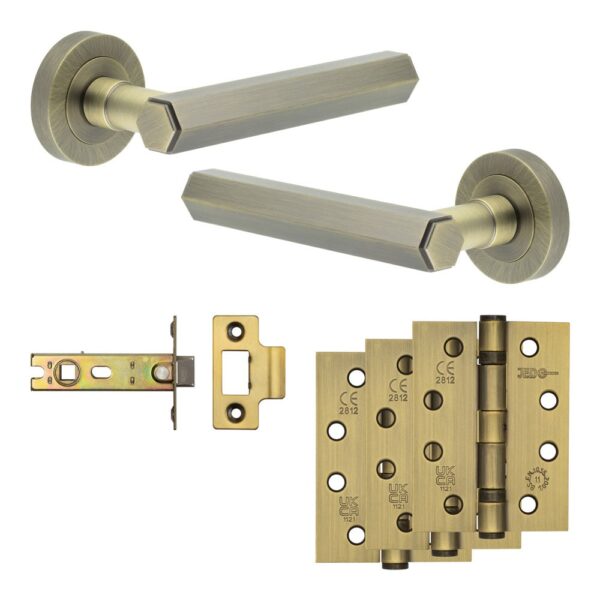 Frelan Hardware Complete Hex Door Handle Pack - Internal Doors - Antique Brass
