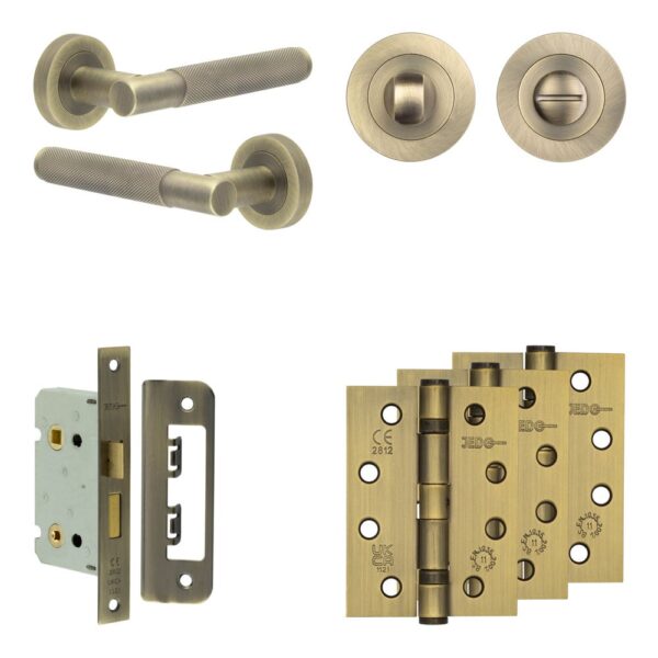 Complete Bari Door Handle Pack - Bathroom - Antique Brass