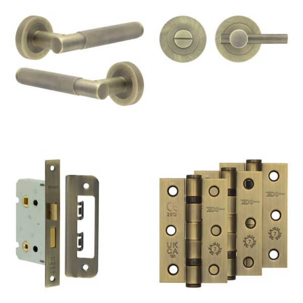 Complete Bari Door Handle Pack - Bathroom - Antique Brass