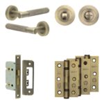 Complete Bari Door Handle Pack - Bathroom - Antique Brass