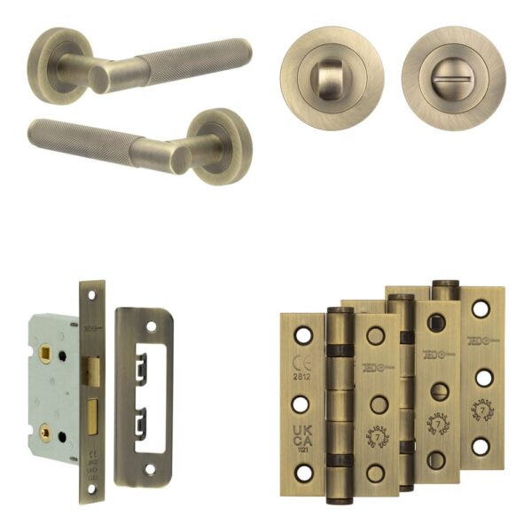 Complete Bari Door Handle Pack - Bathroom - Antique Brass