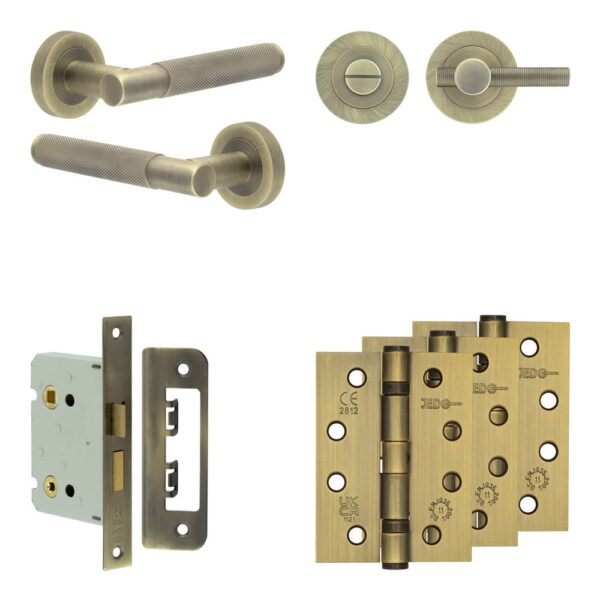 Complete Bari Door Handle Pack - Bathroom - Antique Brass