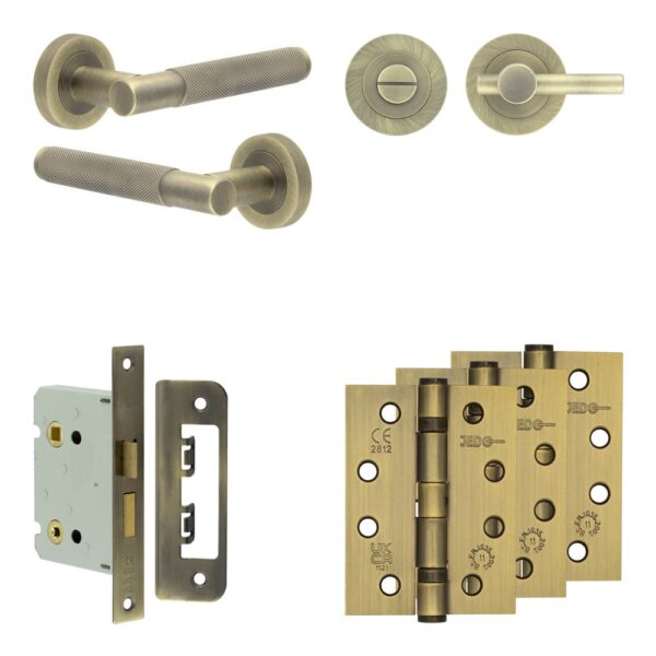 Complete Bari Door Handle Pack - Bathroom - Antique Brass