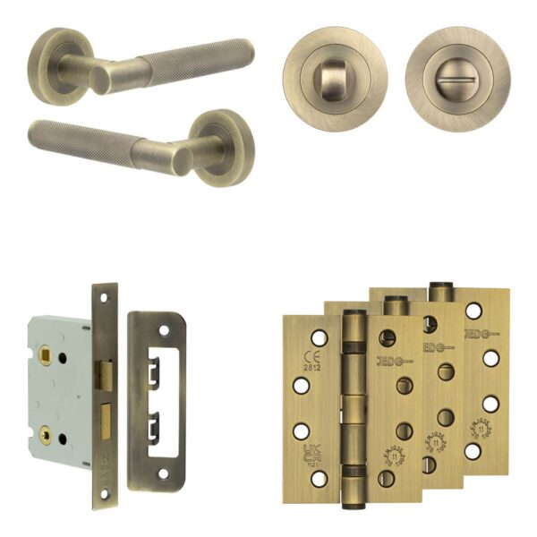 Complete Bari Door Handle Pack - Bathroom - Antique Brass