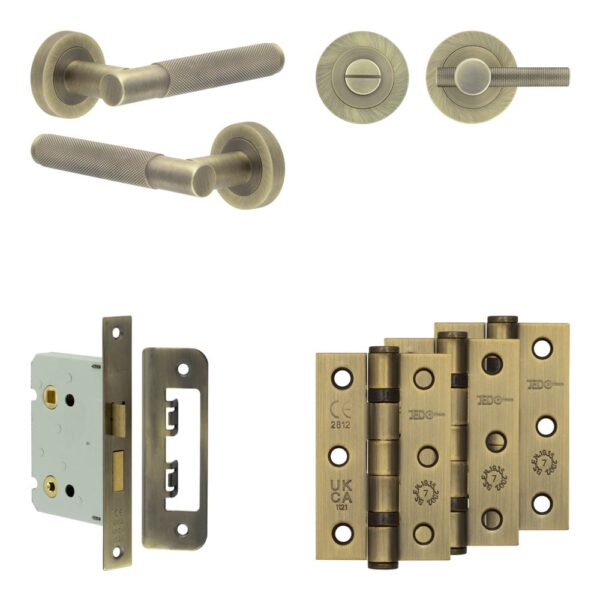 Complete Bari Door Handle Pack - Bathroom - Antique Brass