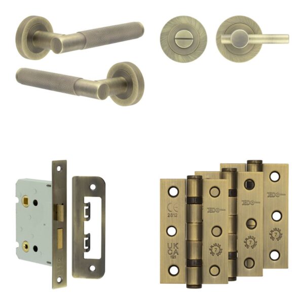 Complete Bari Door Handle Pack - Bathroom - Antique Brass