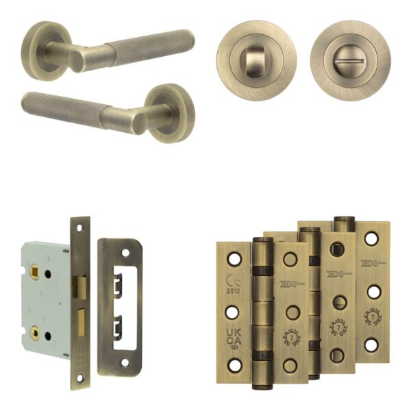 Complete Bari Door Handle Pack - Bathroom - Antique Brass