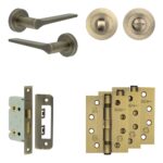Complete Gio Door Handle Pack - Bathroom - Antique Brass