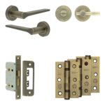 Complete Gio Door Handle Pack - Bathroom - Antique Brass