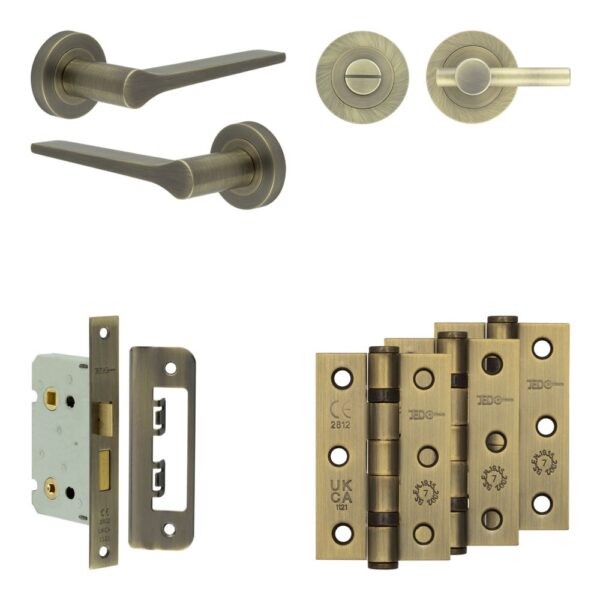 Complete Gio Door Handle Pack - Bathroom - Antique Brass