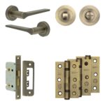 Complete Gio Door Handle Pack - Bathroom - Antique Brass